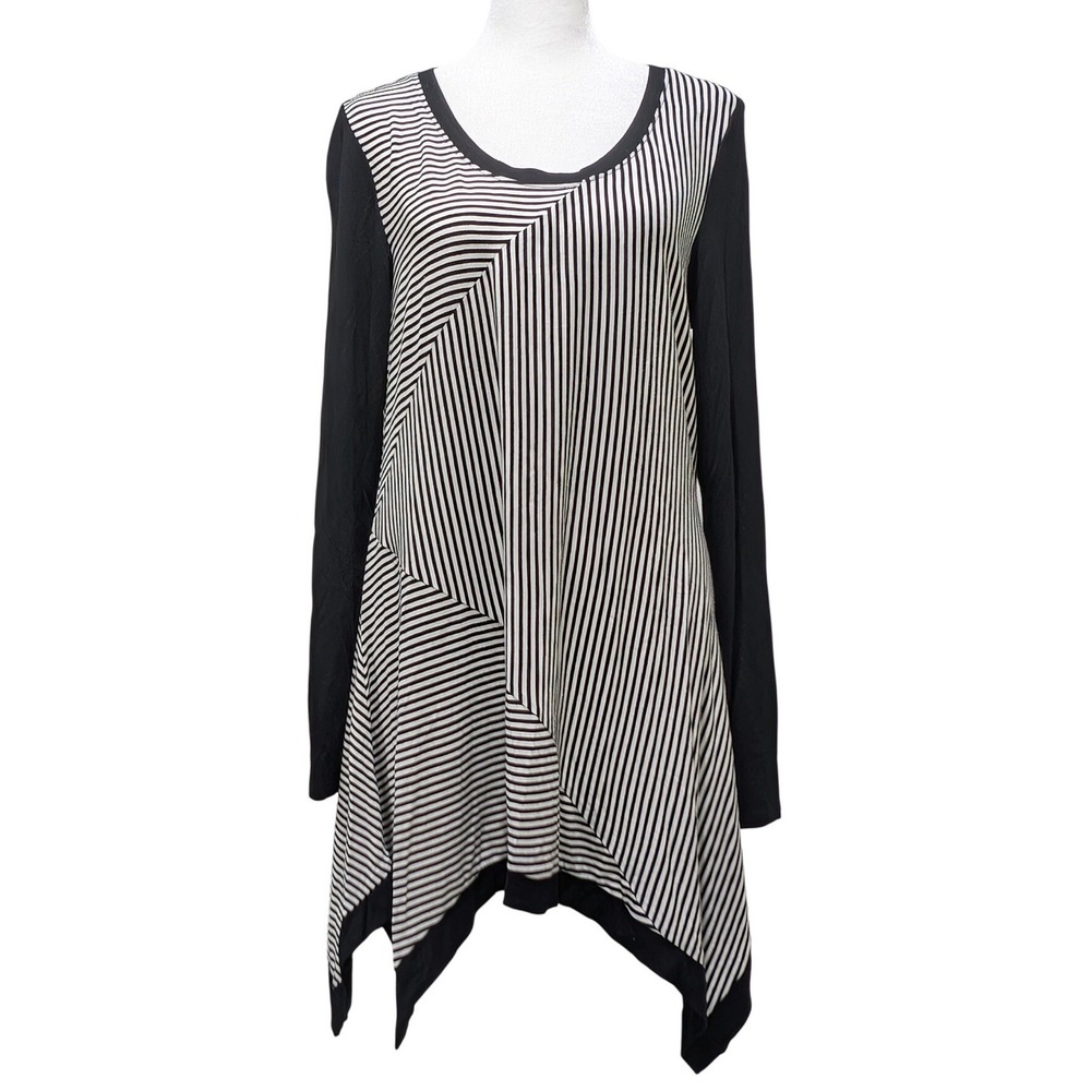 Philosophy Black White Striped Sharkbite Hi‑Lo Tunic Top M Modern Graphic NWT